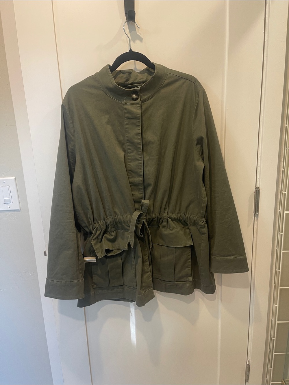J. Jill Olive Green Utility Jacket with Drawstring Waist sz XL $148